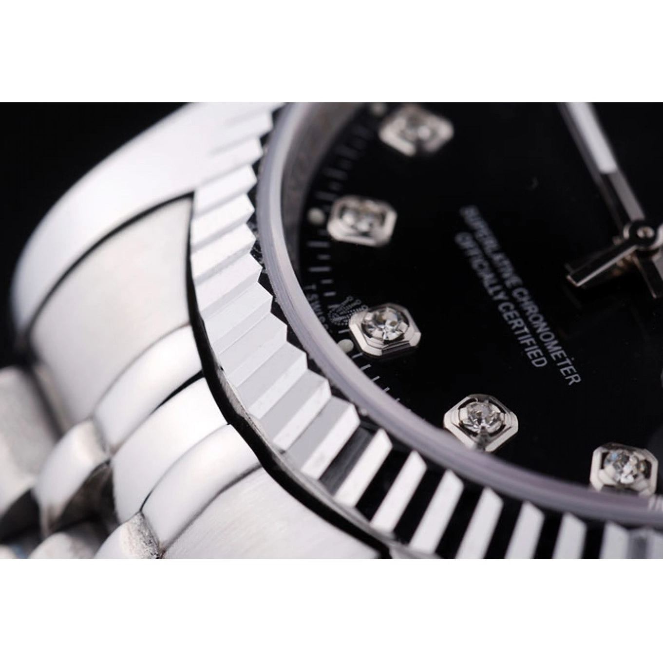 AAA replica watch Ribbed Diamonds Black 7458 Bezel Datejust Rolex Dial 0816